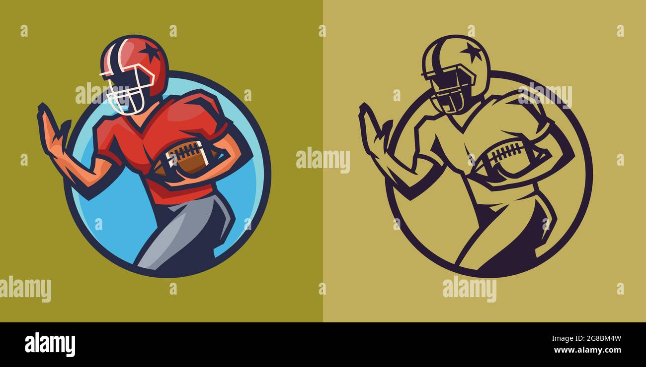 Joueur américain de football tenant le ballon dans différents styles. Art. Concept sport Illustration de Vecteur