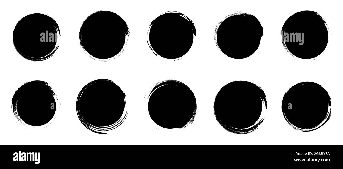 Ensemble de formes rondes de grunge. Trait de pinceau cercle noir. Collection de tampons de pinceau isolée sur fond blanc Illustration de Vecteur