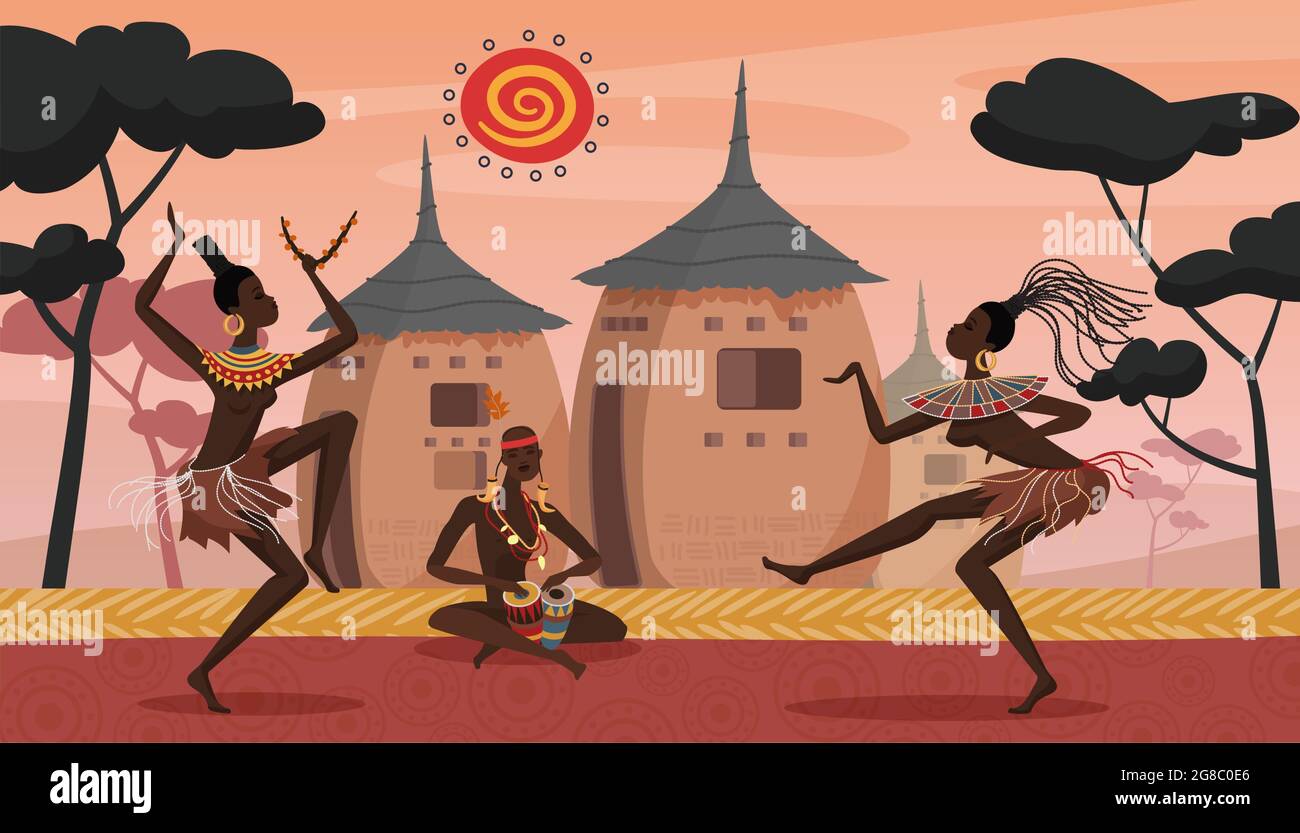 Les Africains dansent sur une cérémonie ethnique rituelle, illustration de vecteur de culture tribale. Dessins animés aborigènes danseurs jouant des tambours avec des motifs indigènes décoratifs, dansant dans le village de l'Afrique fond Illustration de Vecteur Les Africains dansent sur une cérémonie ethnique rituelle, illustration de vecteur de culture tribale. Dessins animés aborigènes danseurs jouant des tambours avec des motifs indigènes décoratifs, dansant dans le village de l'Afrique fond Illustration de Vecteur