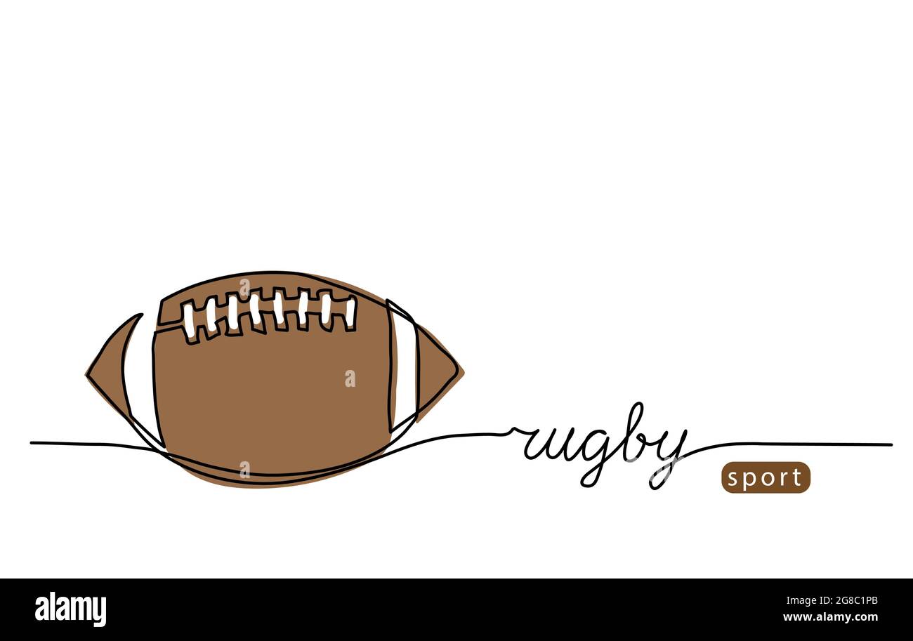 Rugby ball, american football ball un dessin continu de ligne. Bandeau web vectoriel minimaliste, poster, fond avec lettering rugby sport Illustration de Vecteur