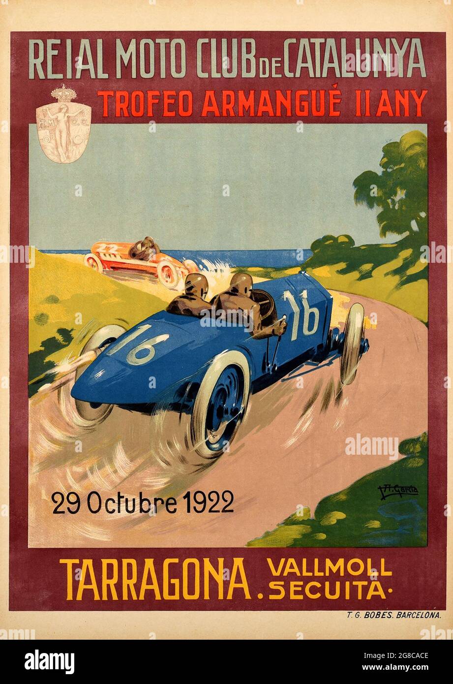 Vintage 1922 Motor car Racing Poster Armangue Trophy Tarragone Espagne Banque D'Images