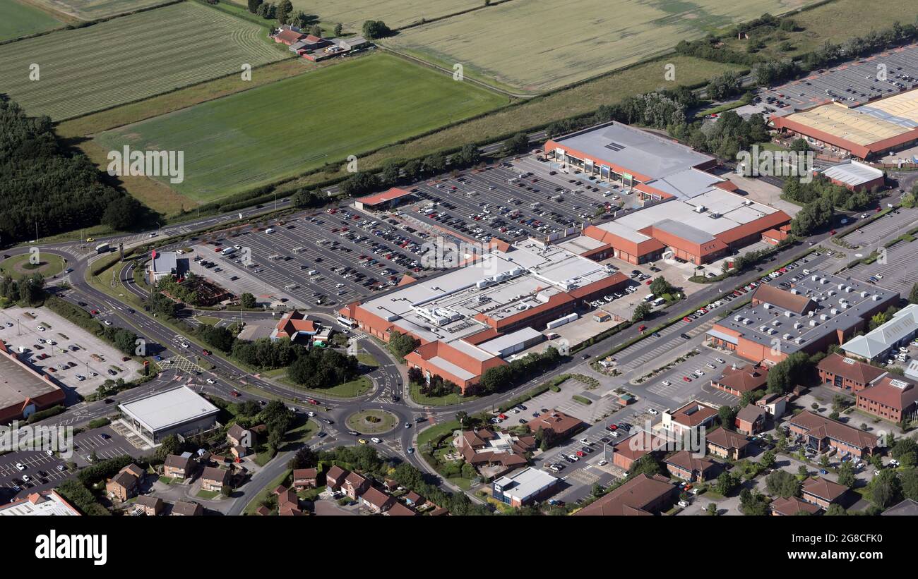Vue aérienne du centre commercial Clifton Moor Banque D'Images