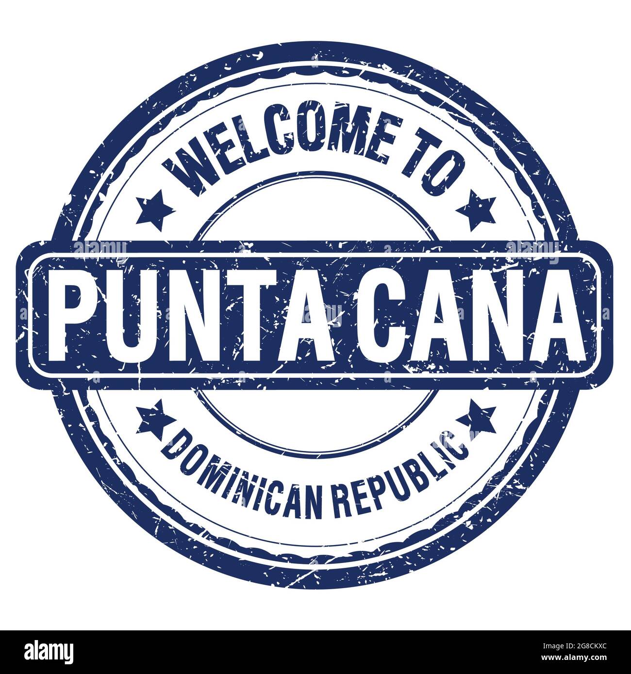 BIENVENUE À PUNTA CANA - RÉPUBLIQUE DOMINICAINE, mots écrits sur timbre bleu grungy Banque D'Images