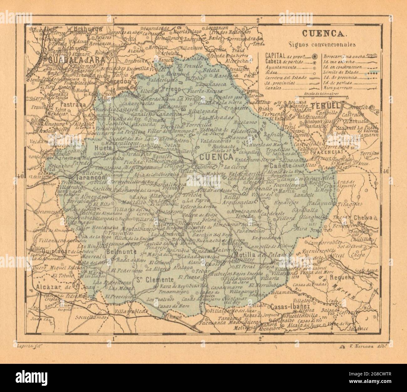 CUENCA. Castilla-la Manche. Mapa antiguo de la provincia 1914 ancien antique Banque D'Images