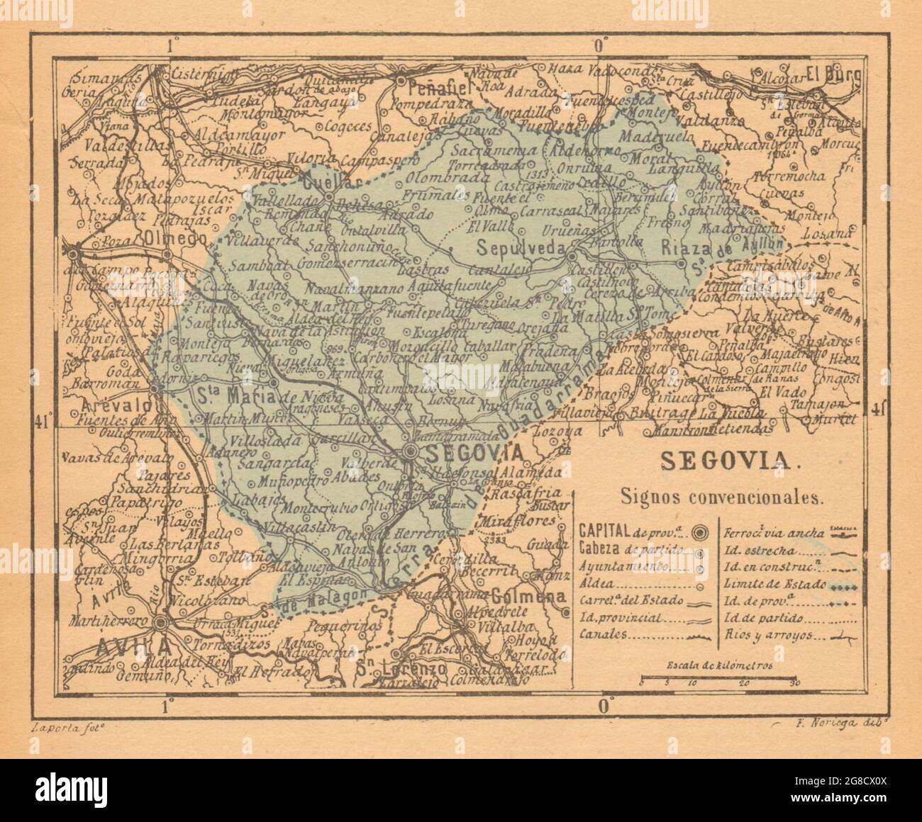 SÉGOVIE. Castilla y León. Mapa antiguo de la provincia 1914 ancien antique Banque D'Images