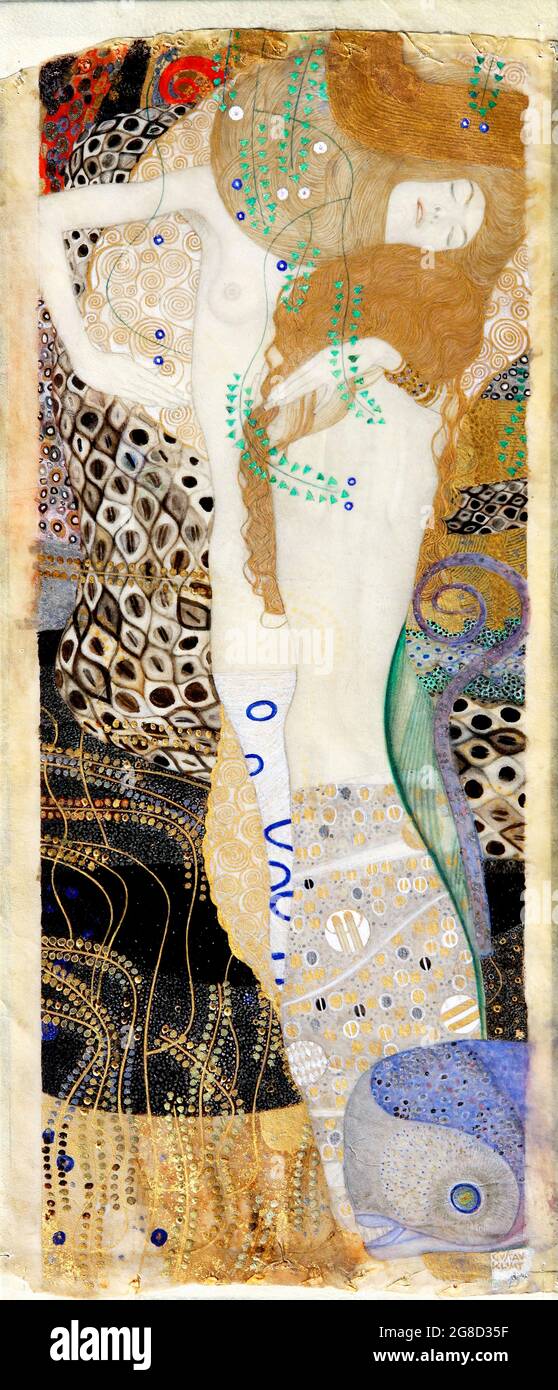 Amis (Serpents d'eau) par Gustav Klimt (1862-1918), technique mixte or sur pergament, c. 1904-07 Banque D'Images