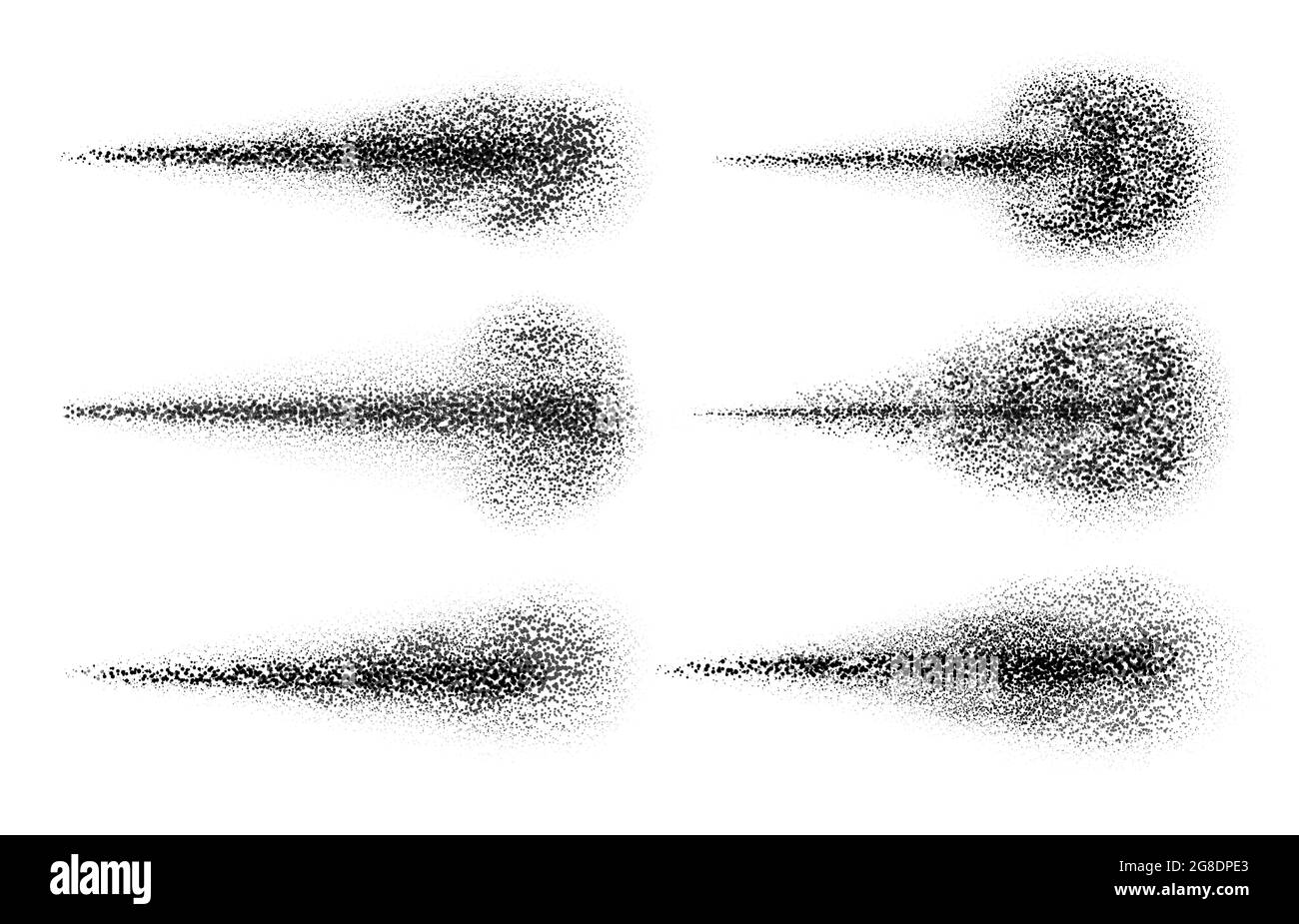 Noir pulvérisé. Texture jet de particules d'eau. Épandage de poudre, de brouillard, de nuage de vapeur ou de poussière. Kit de vecteur parfum, aérosol ou effet spray cosmétique Illustration de Vecteur