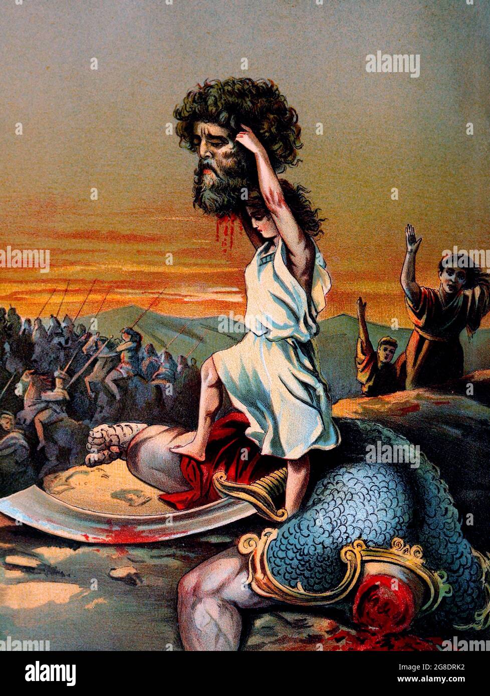 David élève la tête de Goliath comme l'illustre Josephine Pollard (1899) Banque D'Images