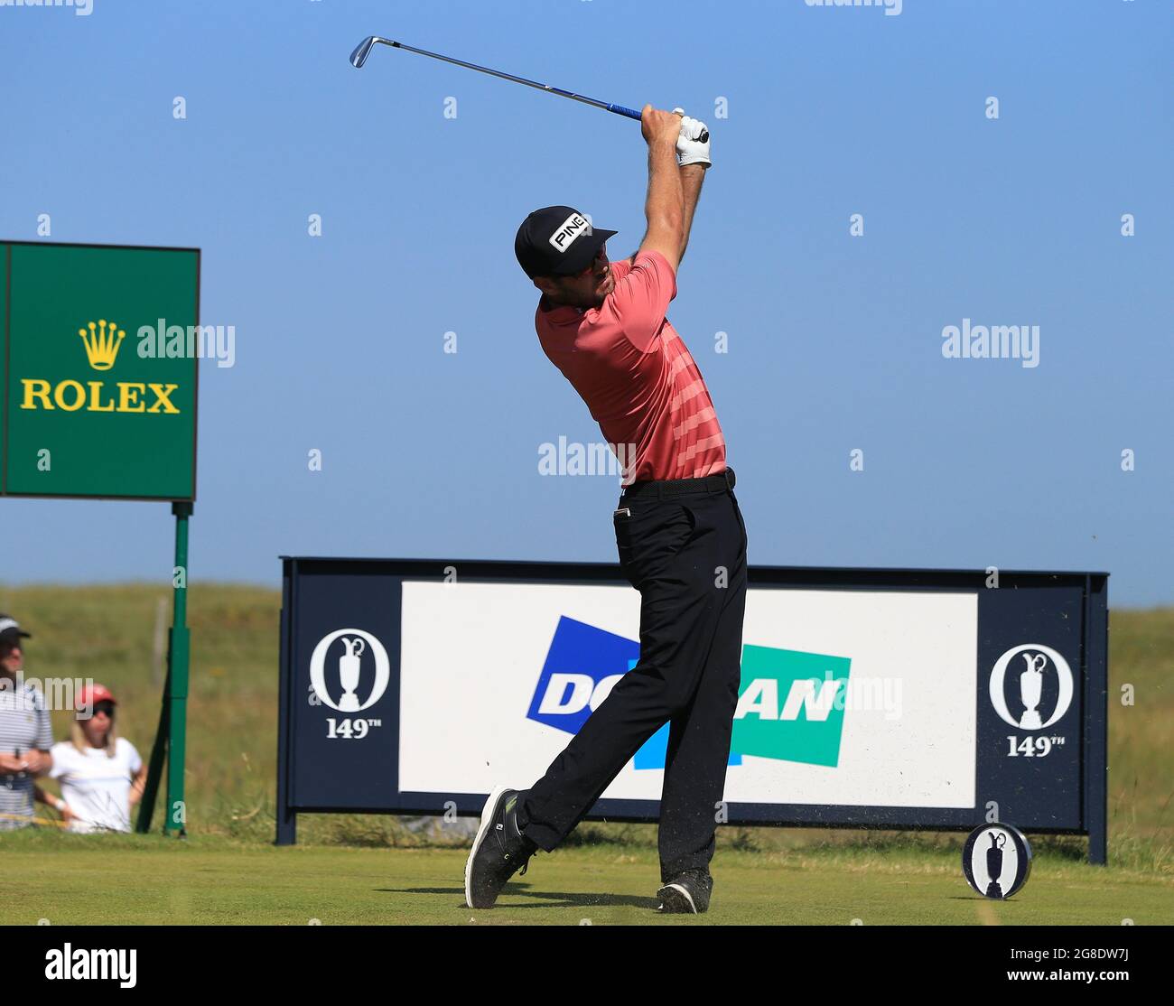 18 juillet 2021 ; Royal St Georges Golf Club, Sandwich, Kent, Angleterre ; The Open Championship, Golf, quatrième jour; Corey Conners (CAN) au par trois 6ème trou Banque D'Images