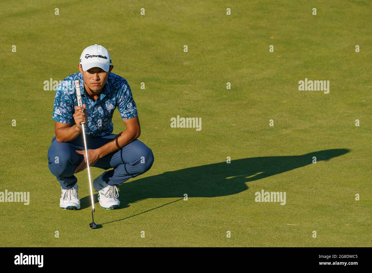 Colin Morikawa des États-Unis sur le 18e vert du 149e Championnat d'Open Banque D'Images