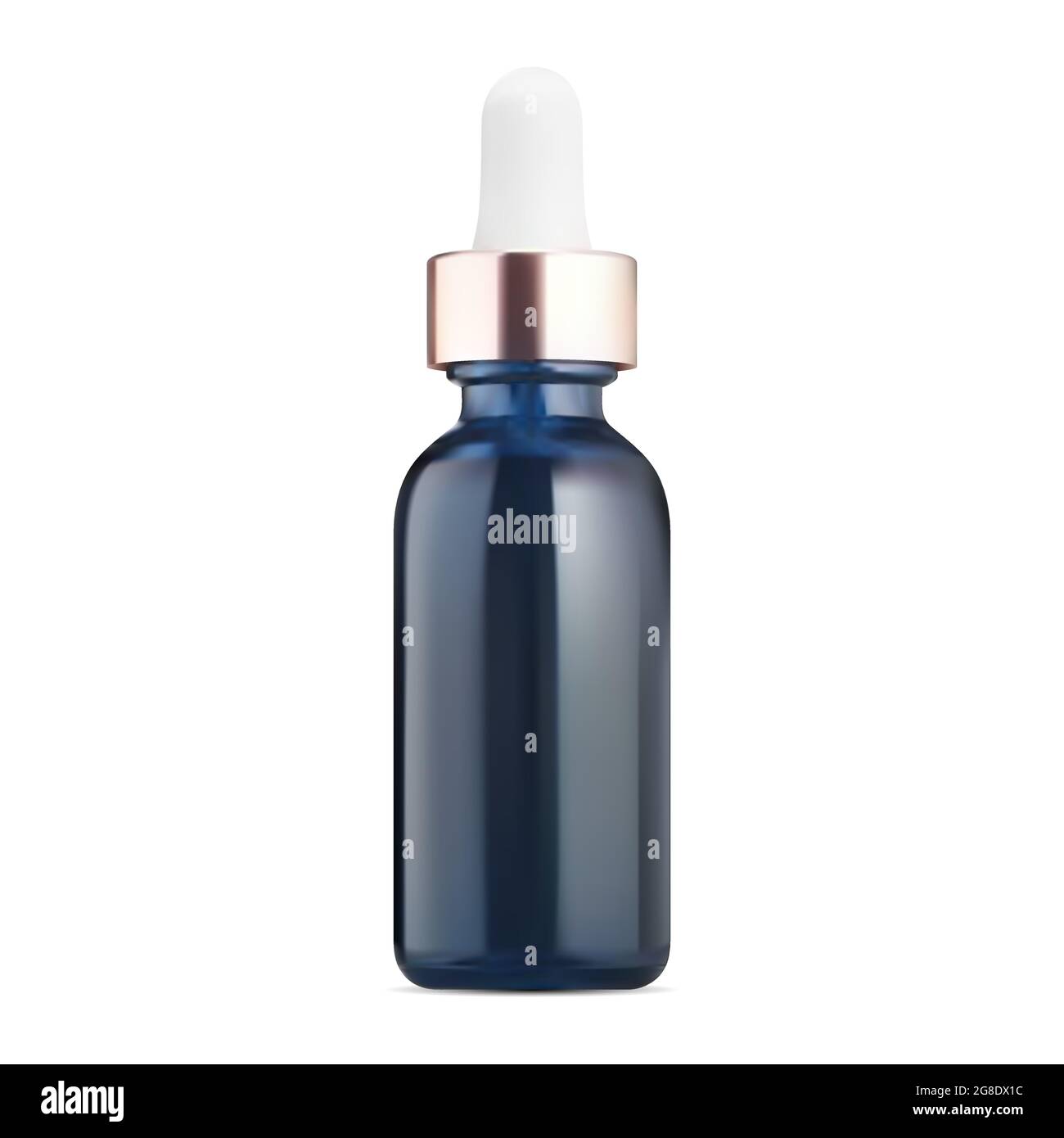 Flacon compte-gouttes. Bouteille de sérum cosmétique en verre bleu. Maquette de conteneur à huile essentielle pour pipette. Médecine collagène essence récipient pour pipettes, ski liquide Illustration de Vecteur