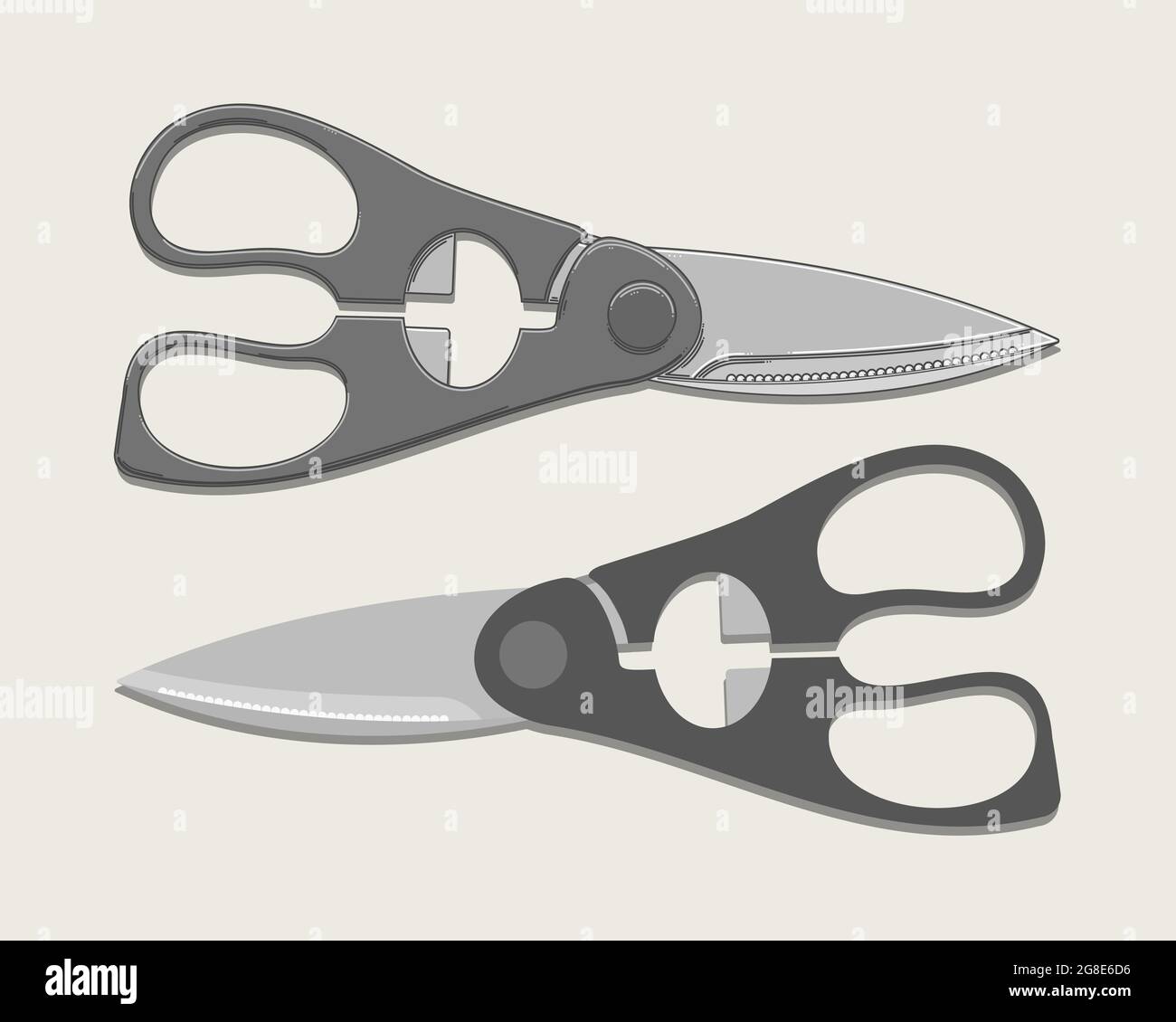 Ciseaux de cuisine en deux versions isolés sur fond beige. Illustration vectorielle Illustration de Vecteur