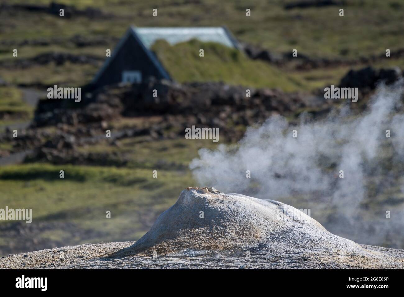 Source chaude à la vapeur Oeskjuhoell ou Oeskurholhver, zone à haute température ou zone géothermique Hveravellir, Kjoelur, Highlands, Islande Banque D'Images