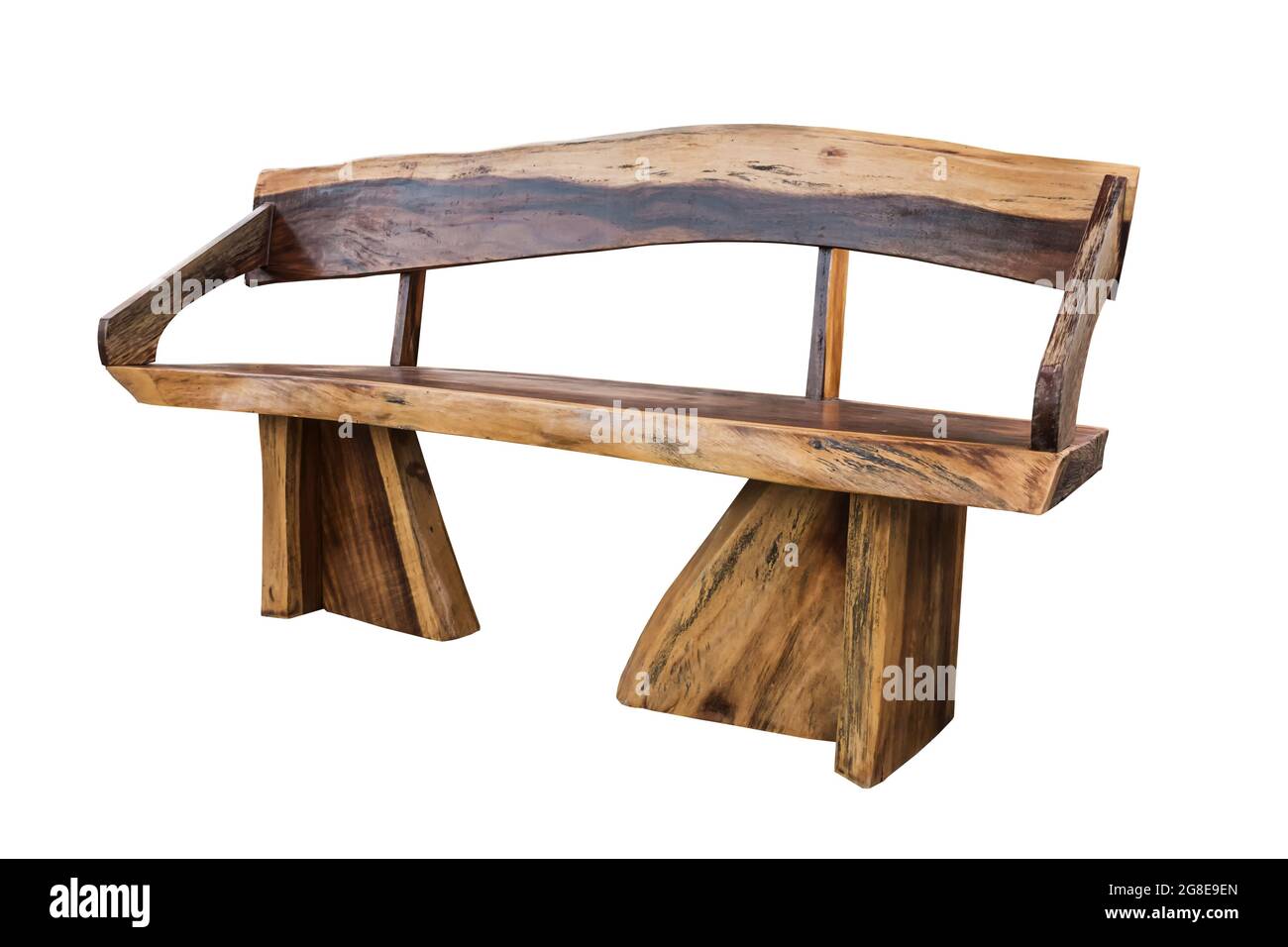 Banc en bois isolé sur fond blanc avec chemin de détourage. Banque D'Images