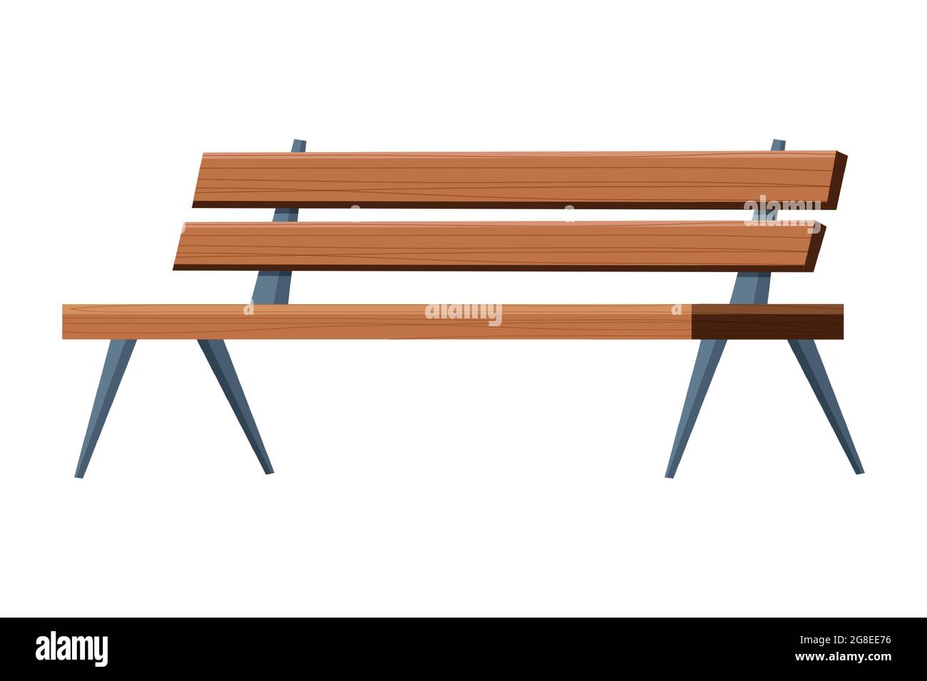 Banc de parc en bois, mobilier de jardin de style dessin animé isolé sur fond blanc. Siège en bois, décoration extérieure. Illustration vectorielle Illustration de Vecteur