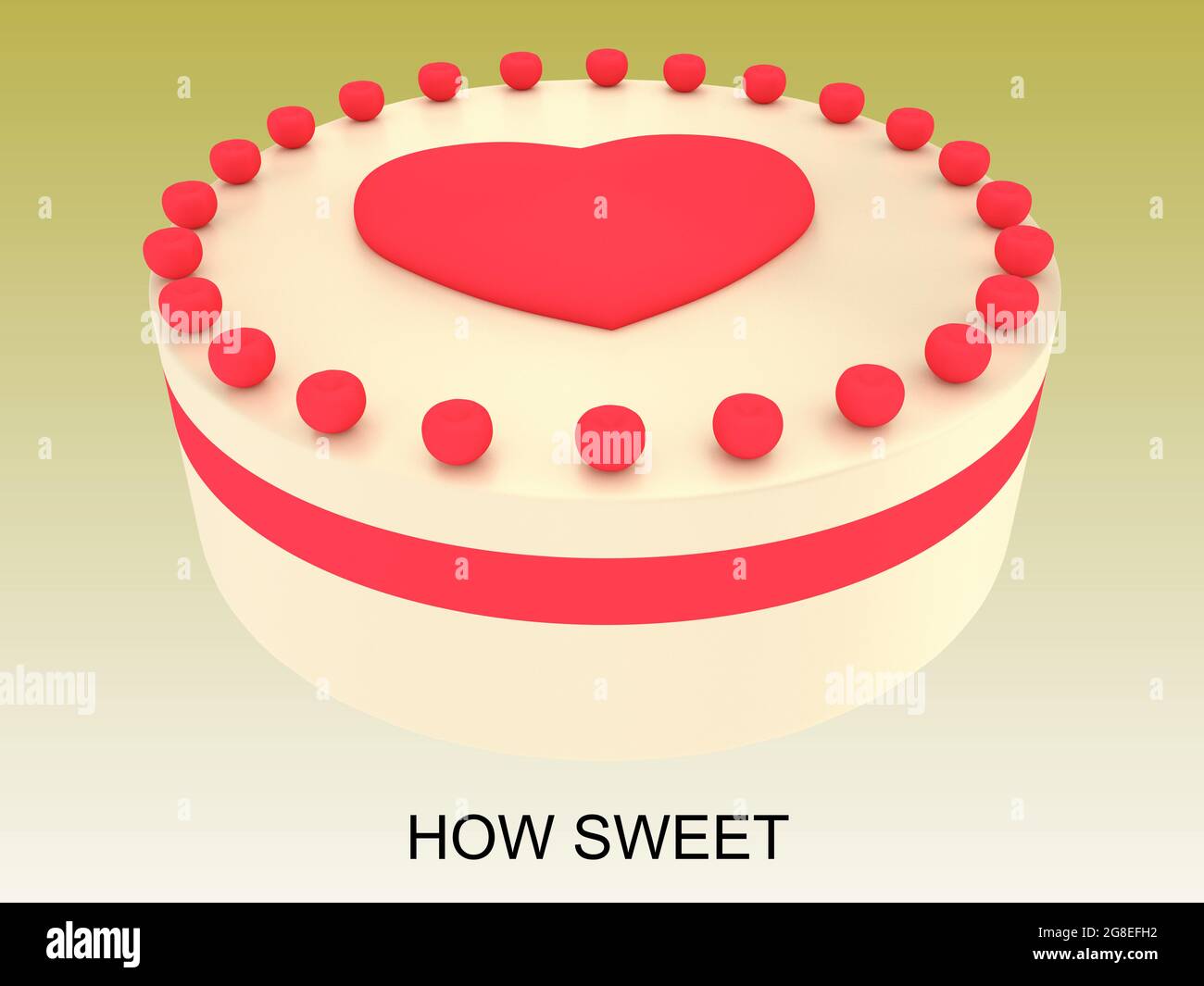 Illustration 3d D Un Cœur Rouge Sur Un Gateau Isole Sur Un Degrade Vert Photo Stock Alamy