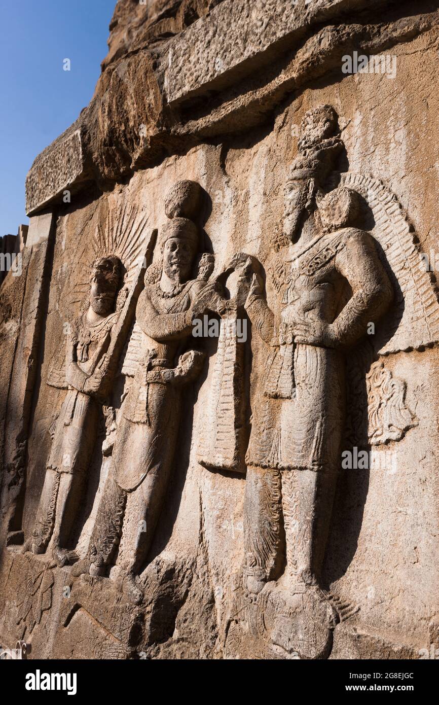 Taq e Bostan(Taq e Bustan), reliefs rocheux sasaniens, Shapur ii, Kermanshah, province de Kermanshah, Iran, Perse, Asie occidentale, Asie Banque D'Images