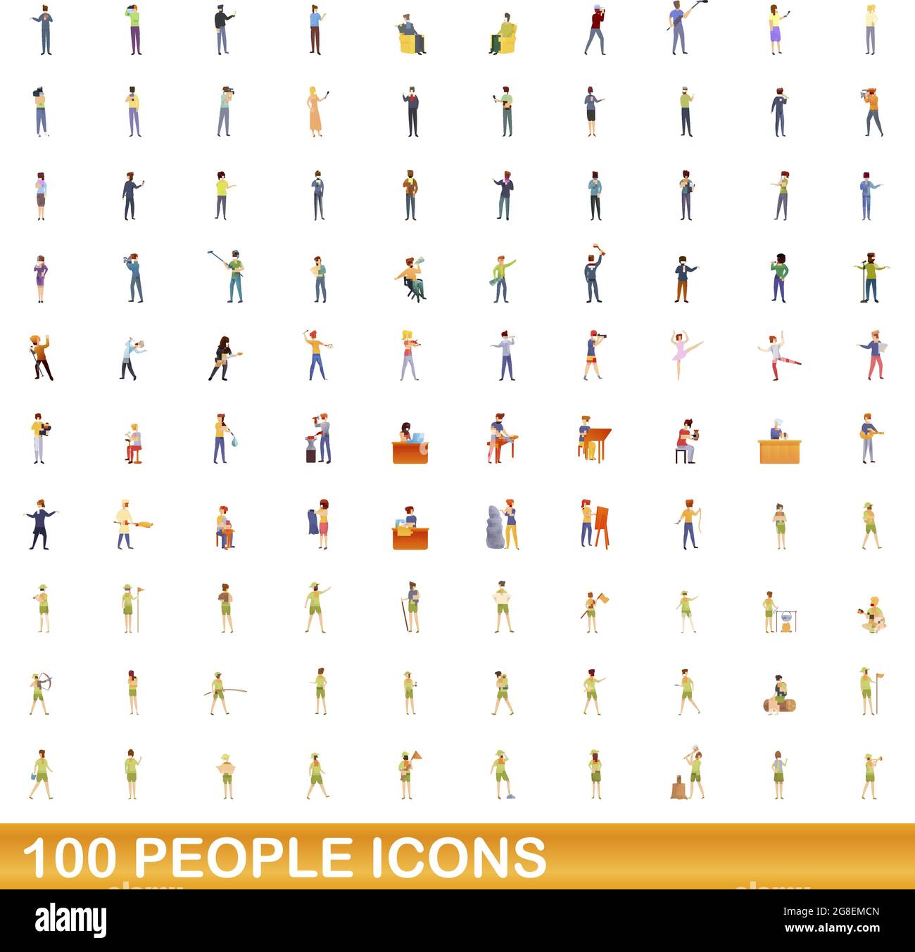 100 personnes icons set. Cartoon illustration de 100 personnes icônes vector set isolé sur fond blanc Illustration de Vecteur