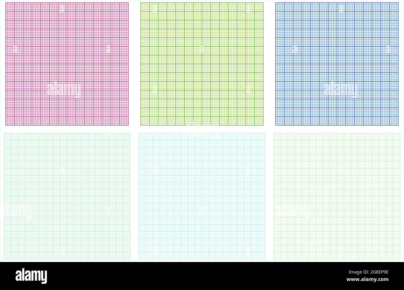 Papier millimétré sur fond bleu, vert, rouge quadrillé. Feuille de ...