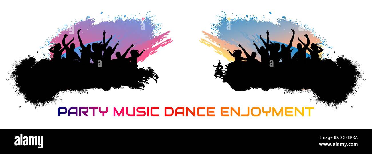 DJ et les gens de la fête en club dansent à la musique. Affiche de fête de danse. Musique de discothèque Illustration de Vecteur