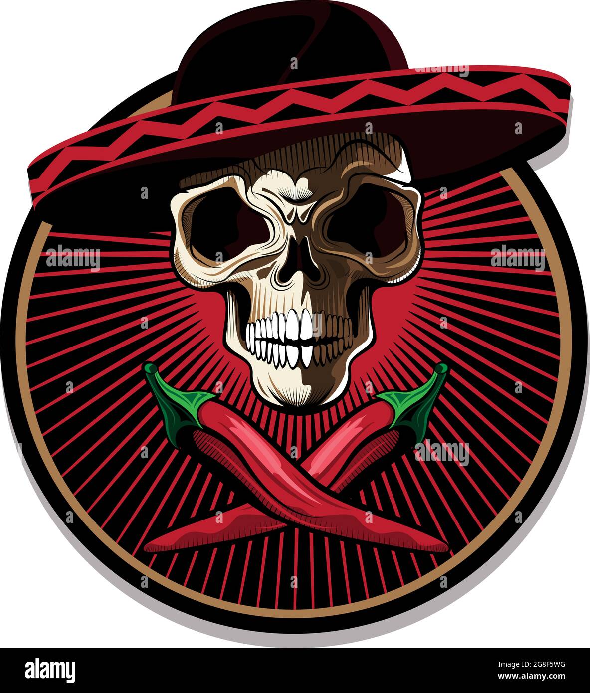 Emblème ou icône du crâne mexicain Illustration de Vecteur