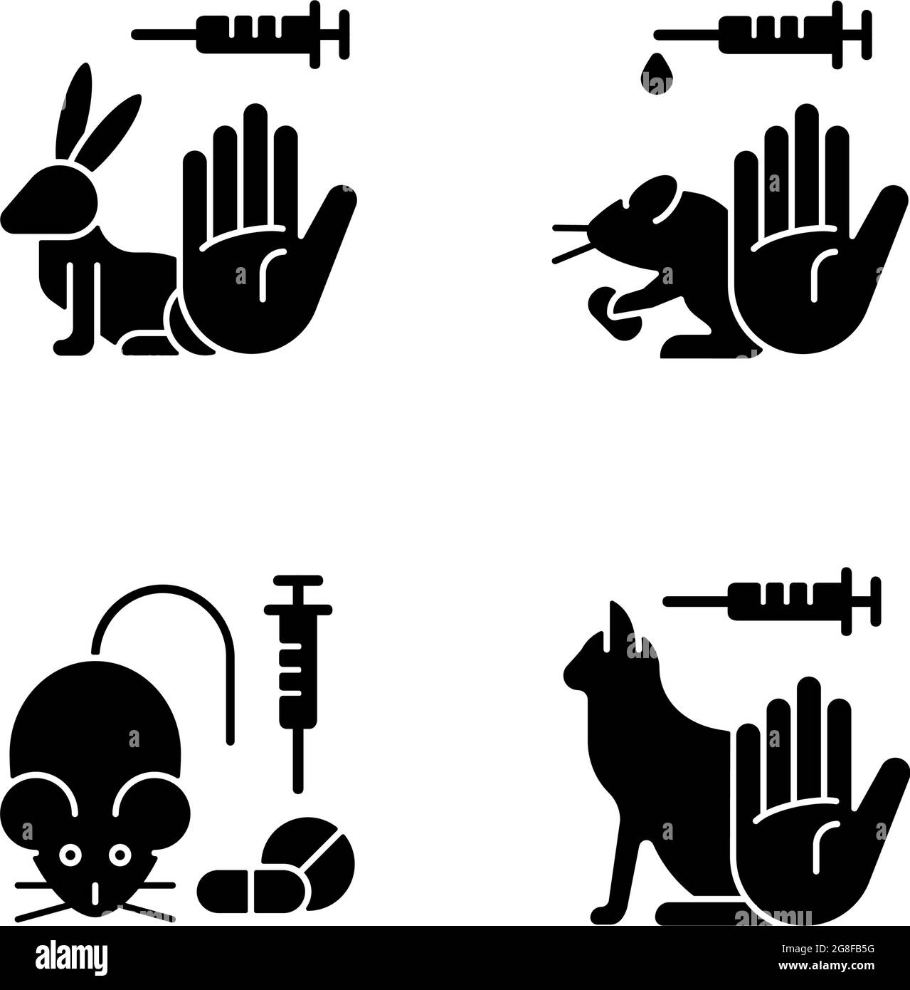 Aucune icône de glyphe noir de cruauté envers les animaux n'est définie sur un espace blanc Illustration de Vecteur