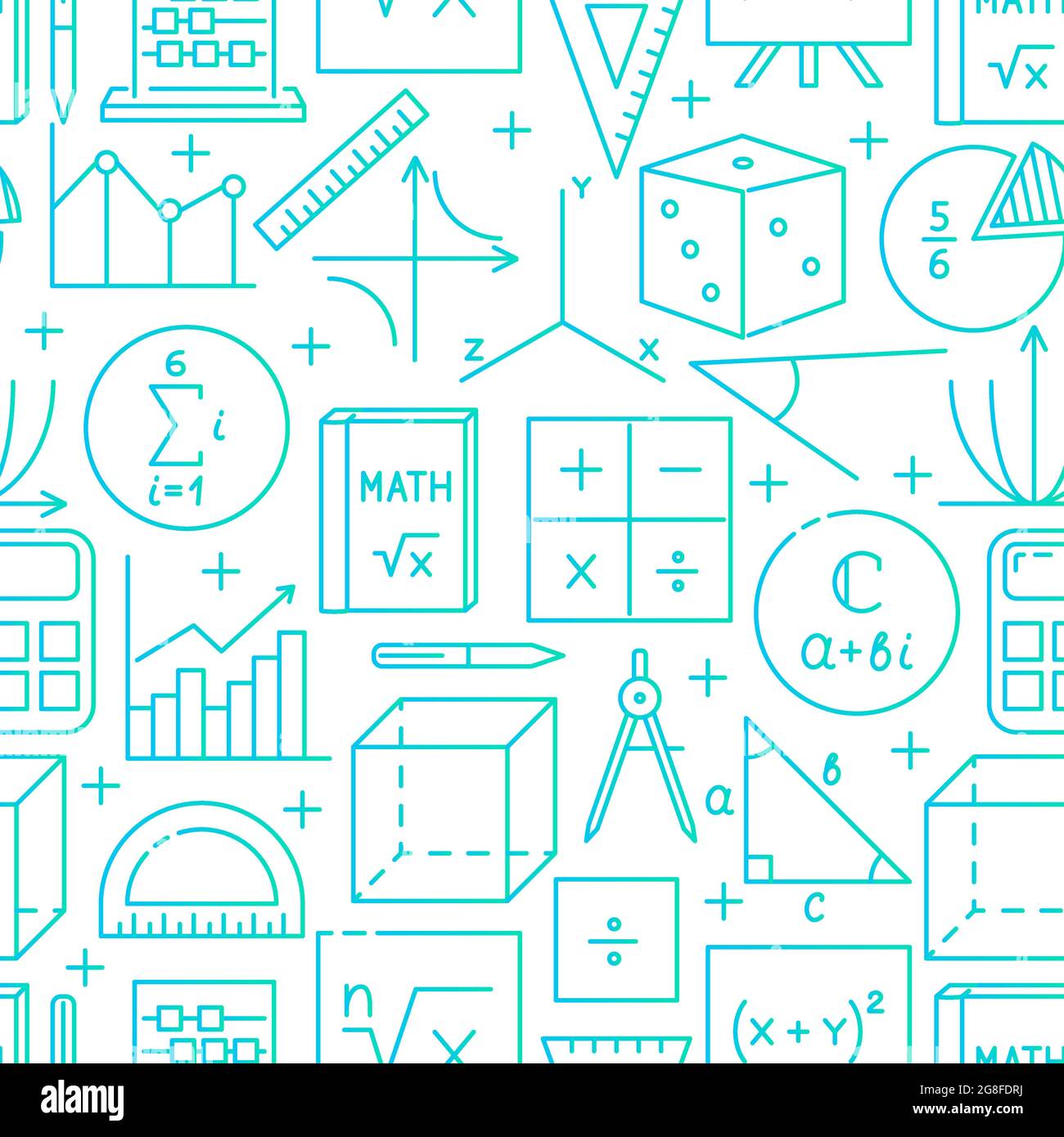 Motif mathématique sans couture en style ligne. Formation scientifique avec symboles mathématiques. Illustration vectorielle. Illustration de Vecteur