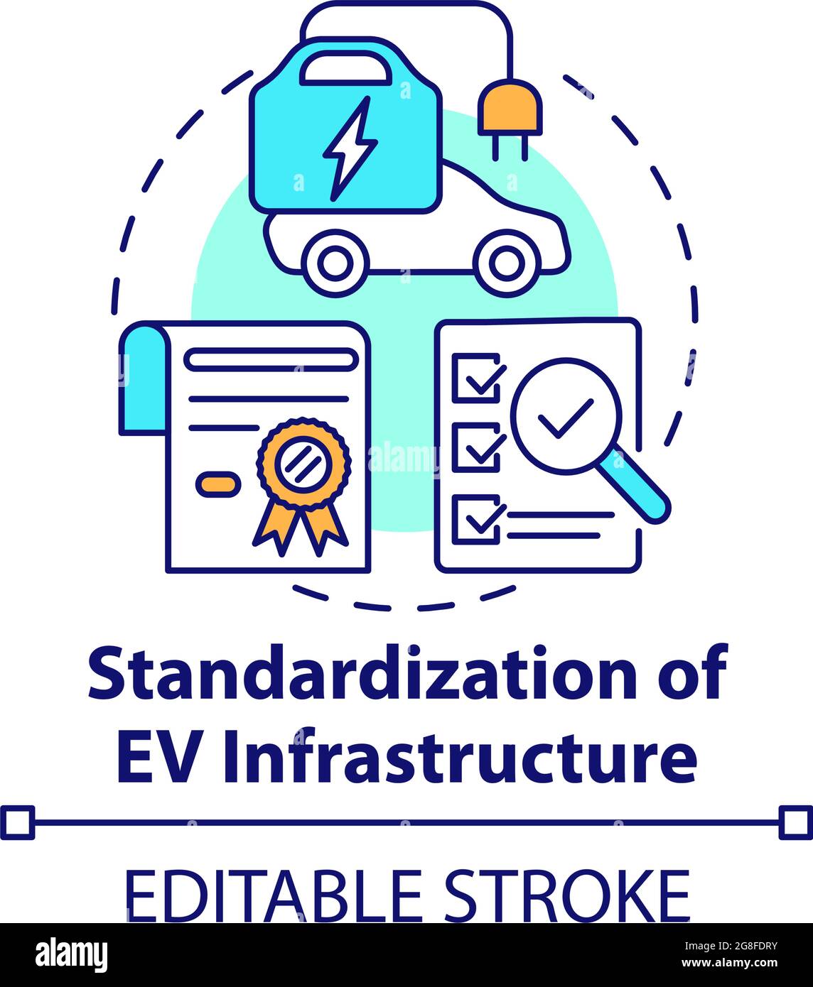 Icône du concept de normalisation de l'infrastructure des véhicules électriques. Illustration de Vecteur