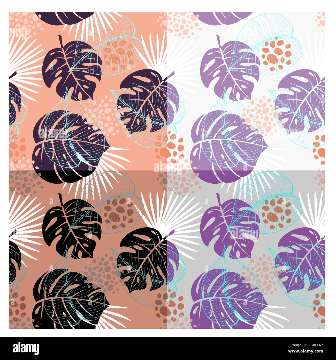 Ensemble d'illustrations vectorielles à motif feuilles sans couture, feuilles tropicales abstraites de monstère, papier peint à motif feuilles florales avec nature tropicale exotique, flore de la jungle Illustration de Vecteur Ensemble d'illustrations vectorielles à motif feuilles sans couture, feuilles tropicales abstraites de monstère, papier peint à motif feuilles florales avec nature tropicale exotique, flore de la jungle Illustration de Vecteur