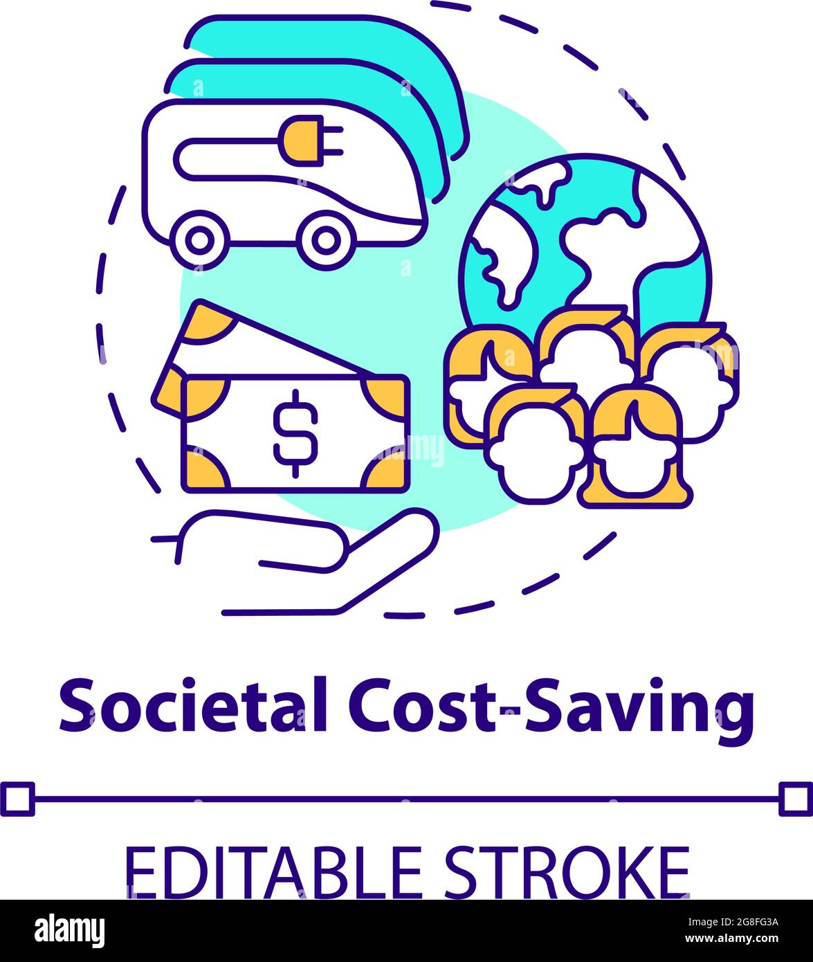 Icône de concept d'économie de coûts sociétale pour les véhicules électriques. Illustration de Vecteur