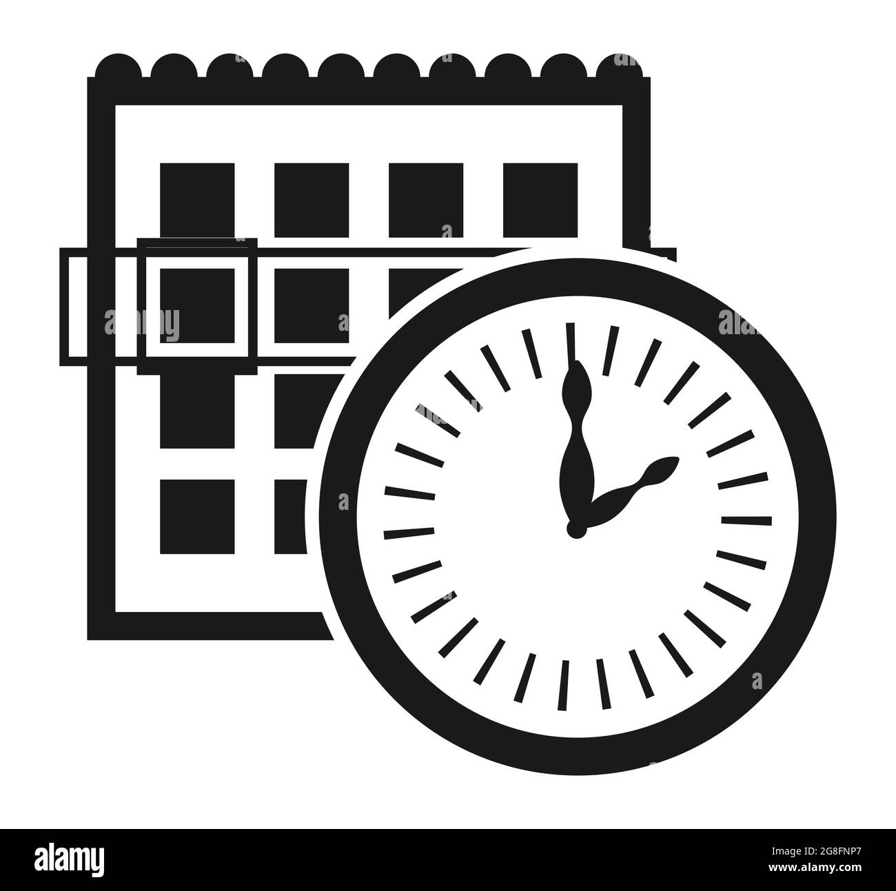 Icône de calendrier avec horloge. Réunion. Icône plate. Illustration vectorielle. Illustration de Vecteur