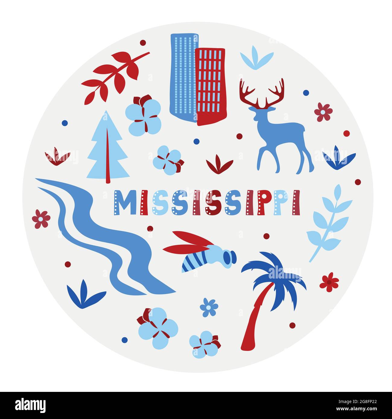 Collection USA. Illustration vectorielle du Mississippi. Symboles d'état - forme arrondie Illustration de Vecteur