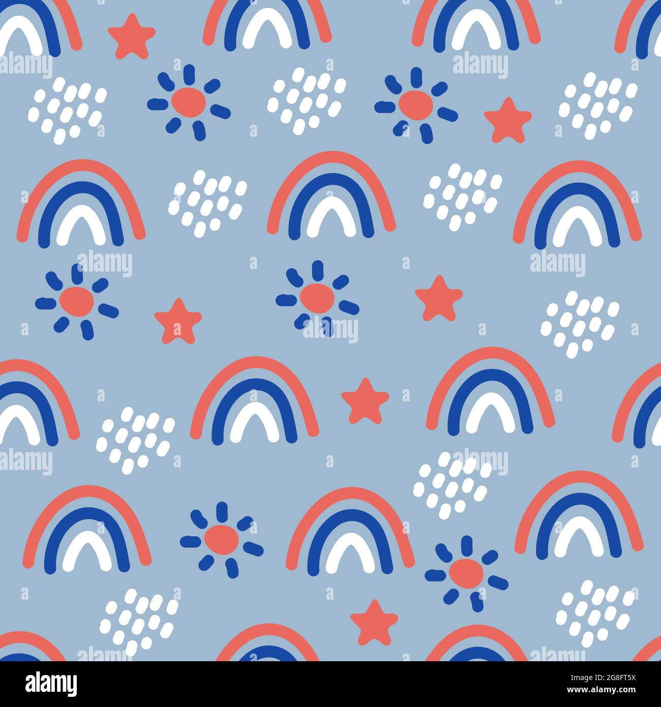 Motif boho sans couture avec arcs-en-ciel, étoiles, pluie et soleil pour textiles et tissus. Imprimé scandinave. Fond d'écran d'été, arrière-plan Illustration de Vecteur