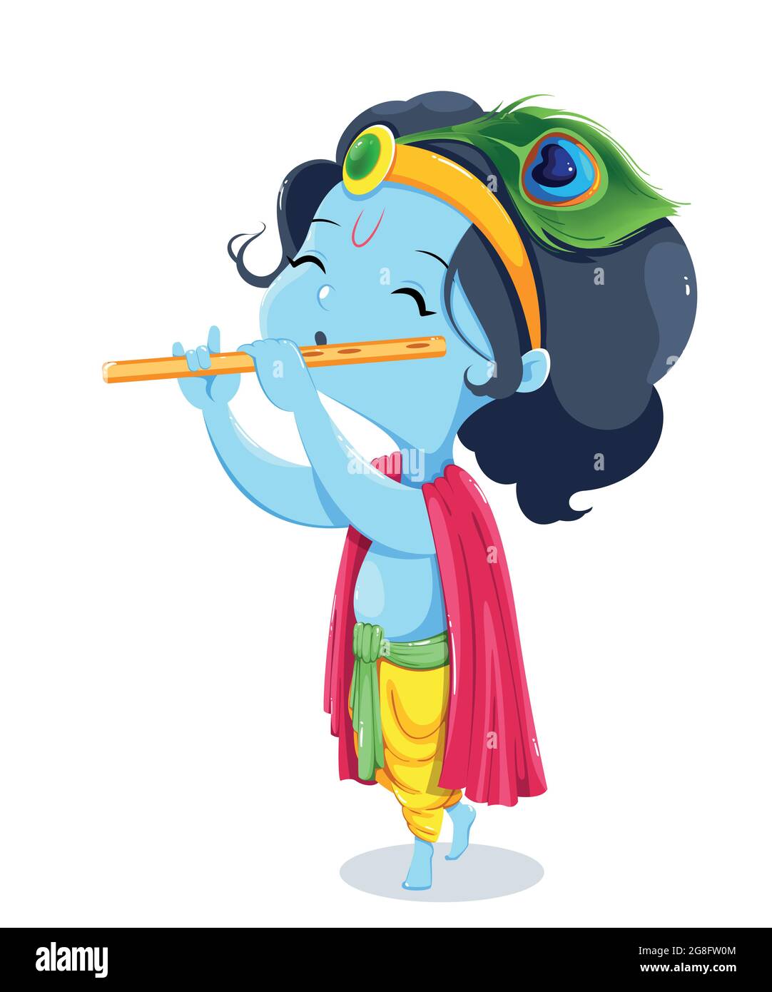 Bonne carte de vœux Krishna Janmashtami. Lord Krishna enfant payant flûte. Illustration vectorielle sur fond blanc Illustration de Vecteur