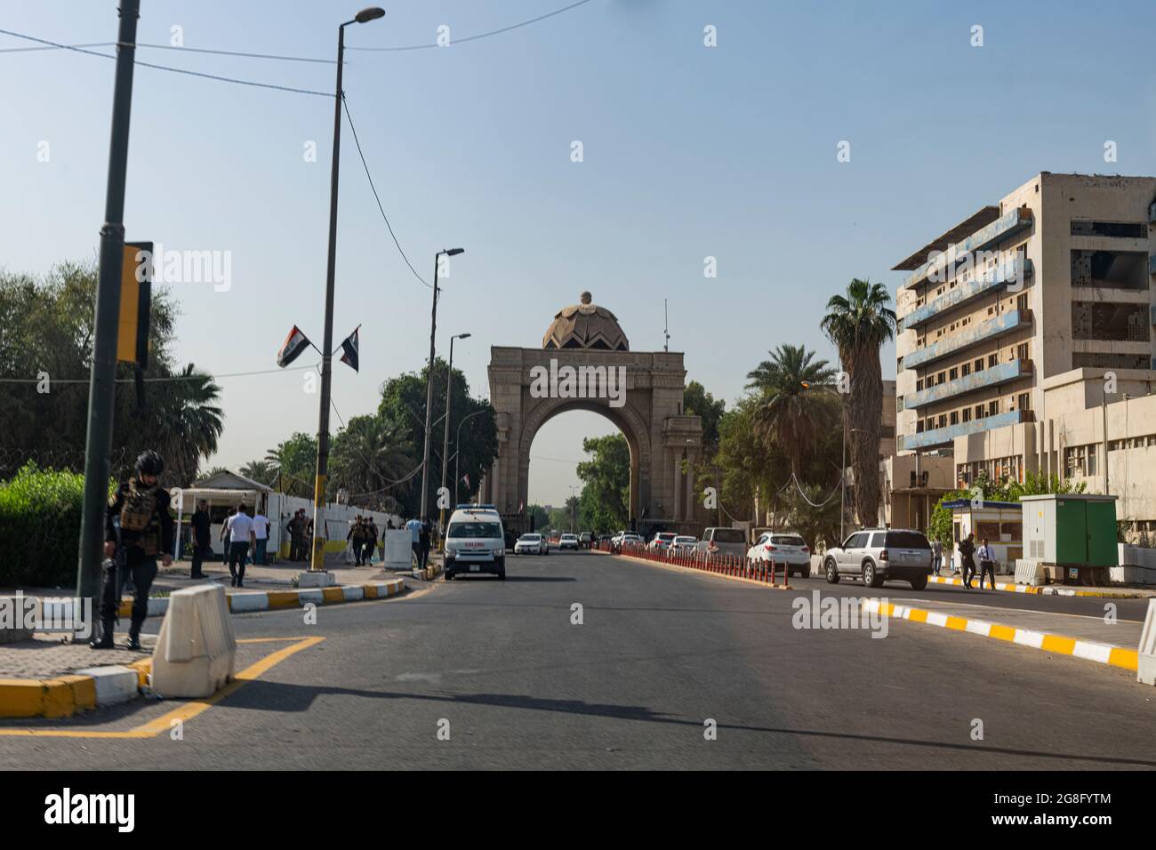 Entrée à la zone verte, Bagdad, Irak, Moyen-Orient Banque D'Images