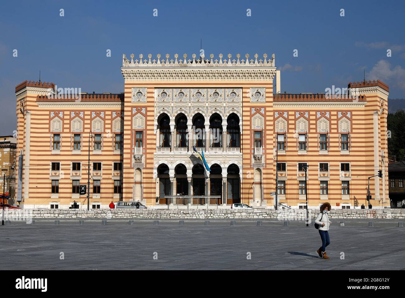 Hôtel de ville reconstruit et Bibliothèque nationale, Sarajevo, Bosnie-Herzégovine, Europe Banque D'Images