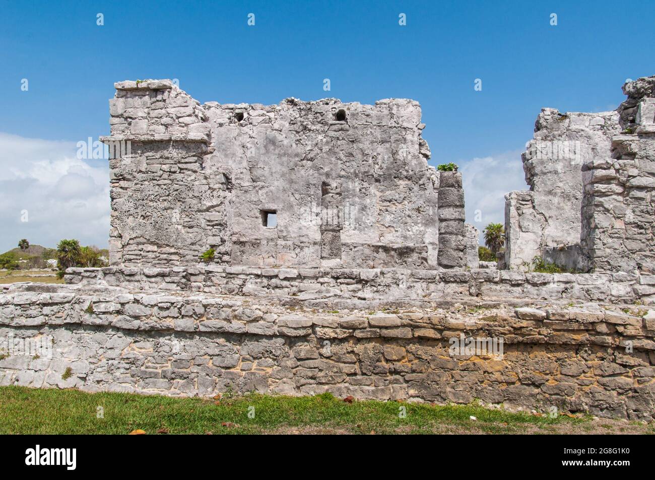 TULUM, MEXIQUE - le 08 mai 2017 : un gros plan des ruines antiques du site archéologique de Tulum dans la Riviera Maya, Yucatan, Mexique Banque D'Images