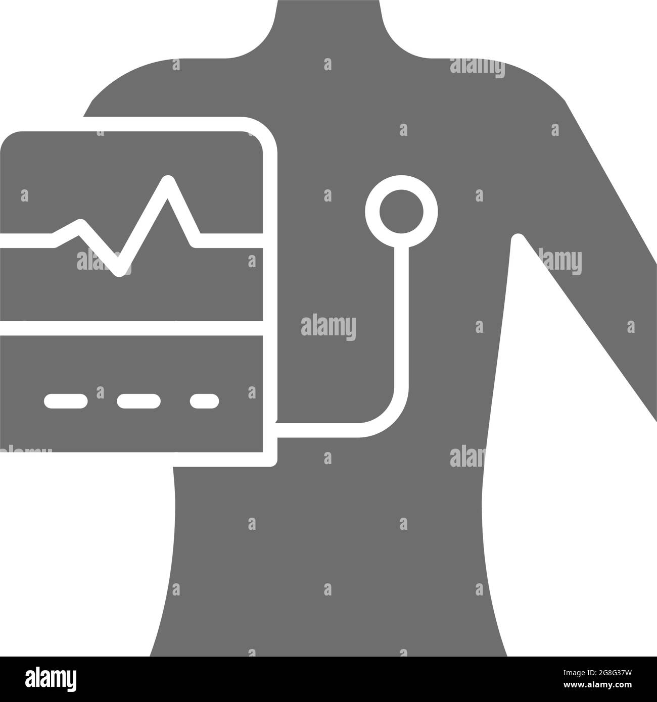 Personnes avec un cardiogramme, icône grise de stimulateur cardiaque. Illustration de Vecteur