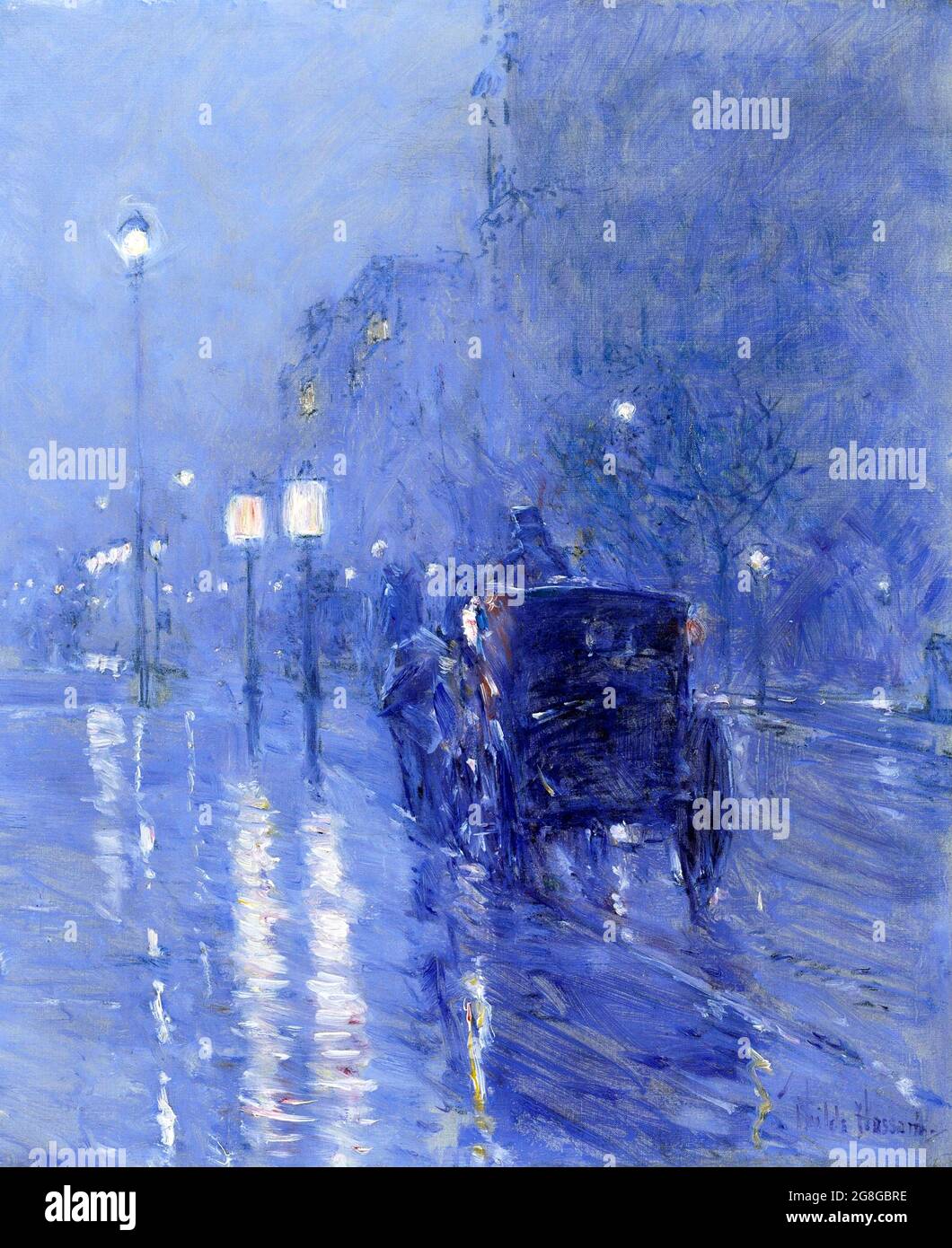 Rainy Midnight par Childe Hassam (1859-1935), huile sur toile, fin 1890 Banque D'Images