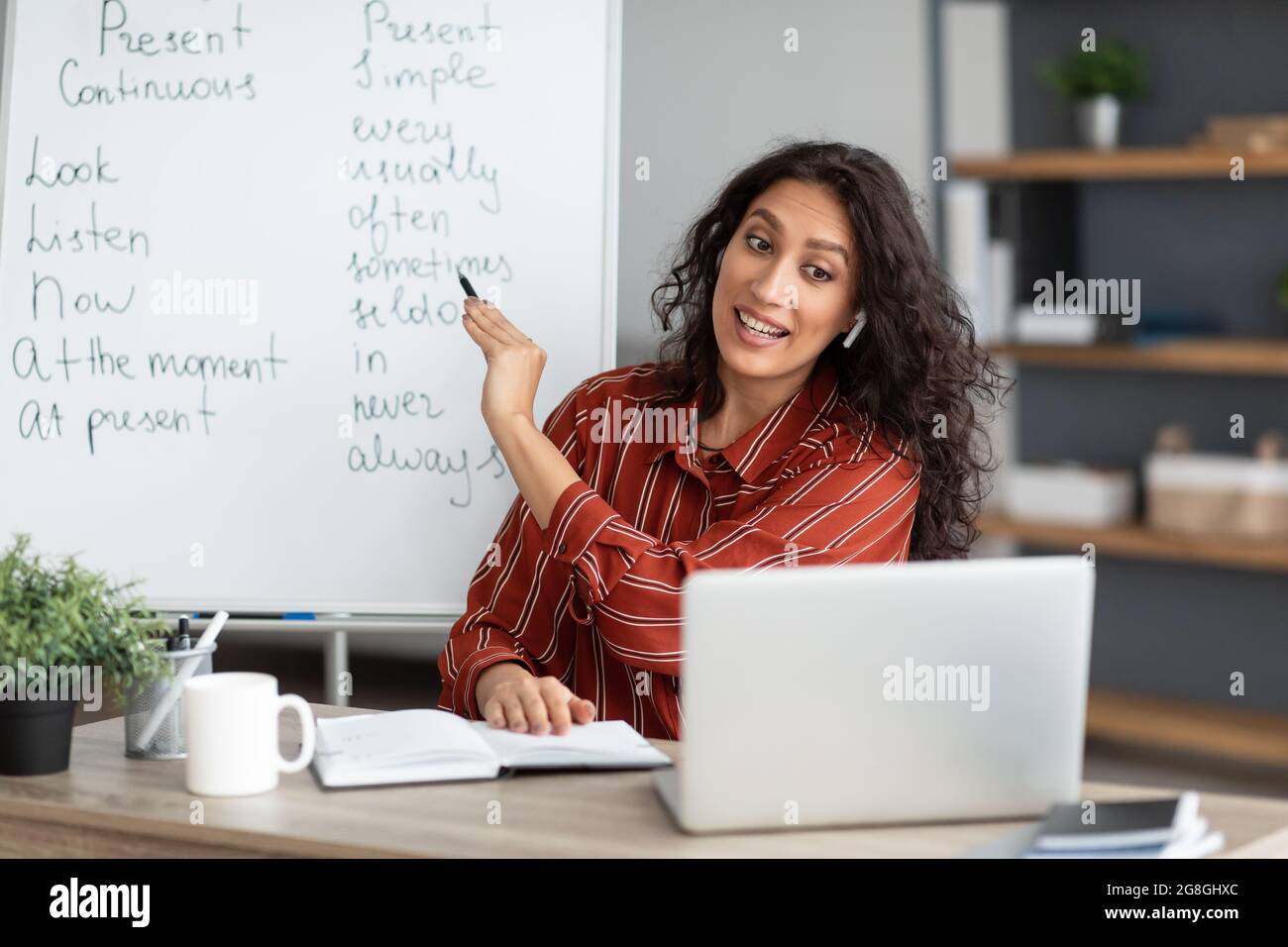 Prof D anglais Emploi Professeur d'anglais expliquant le nouveau thème aux élèves en ligne Photo  Stock - Alamy