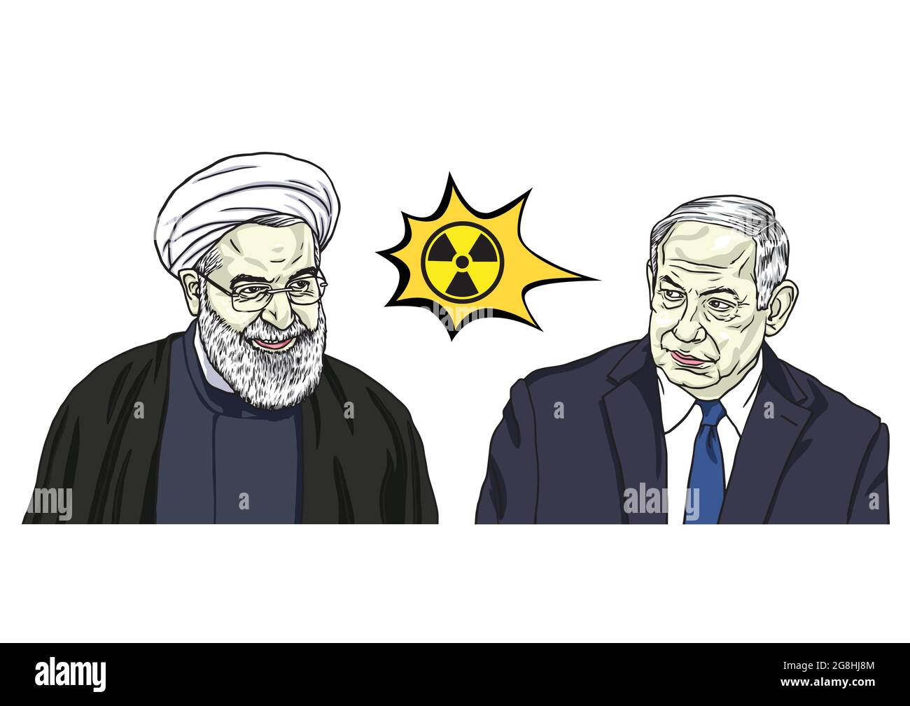 Hassan Rouhani et Benjamin Netanyahu. Illustration de la caricature du dessin animé portrait vectoriel Illustration de Vecteur