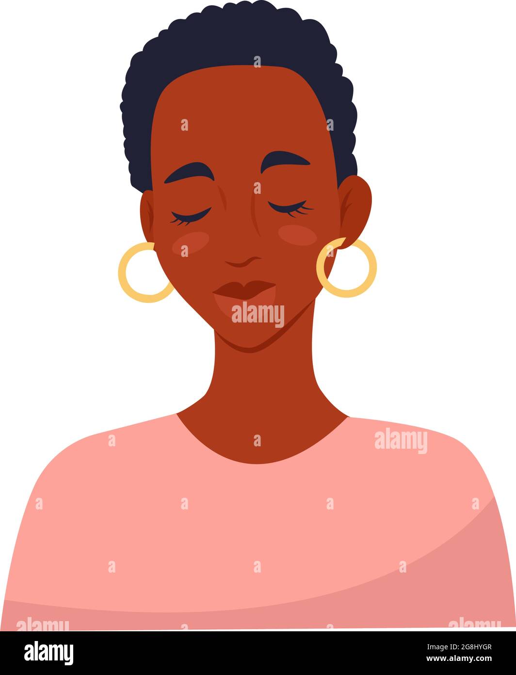 Femme africaine avec une coupe courte avec des yeux fermés, illustration vectorielle de style plat, dessin animé Illustration de Vecteur
