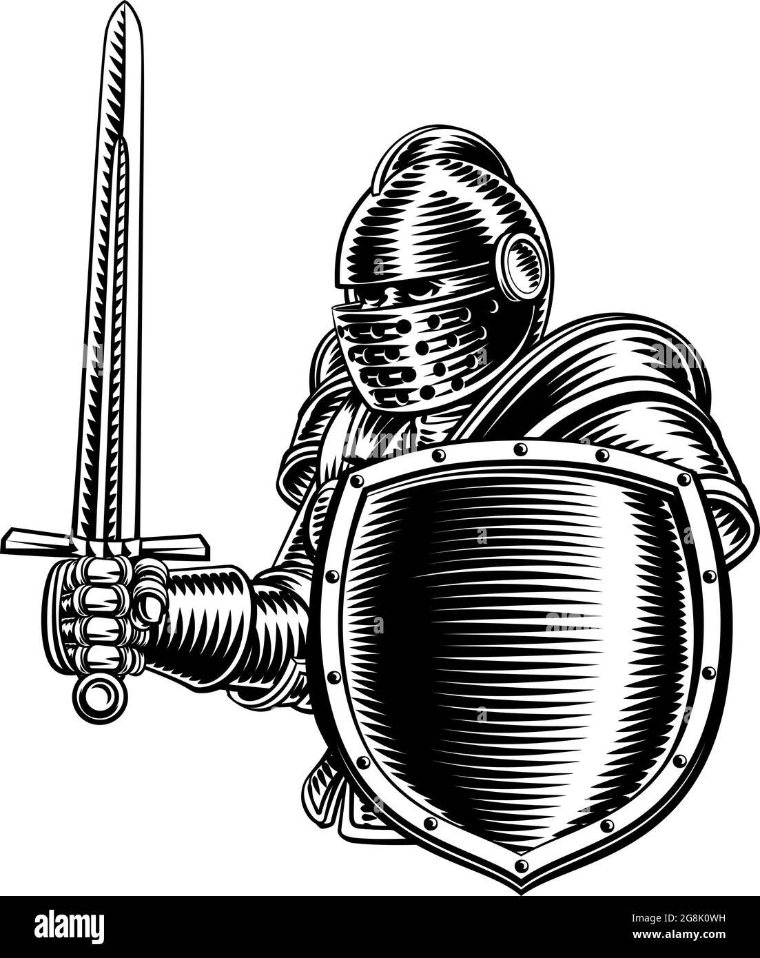 Épée de chevalier médiéval et bois d'époque de bouclier Illustration de Vecteur