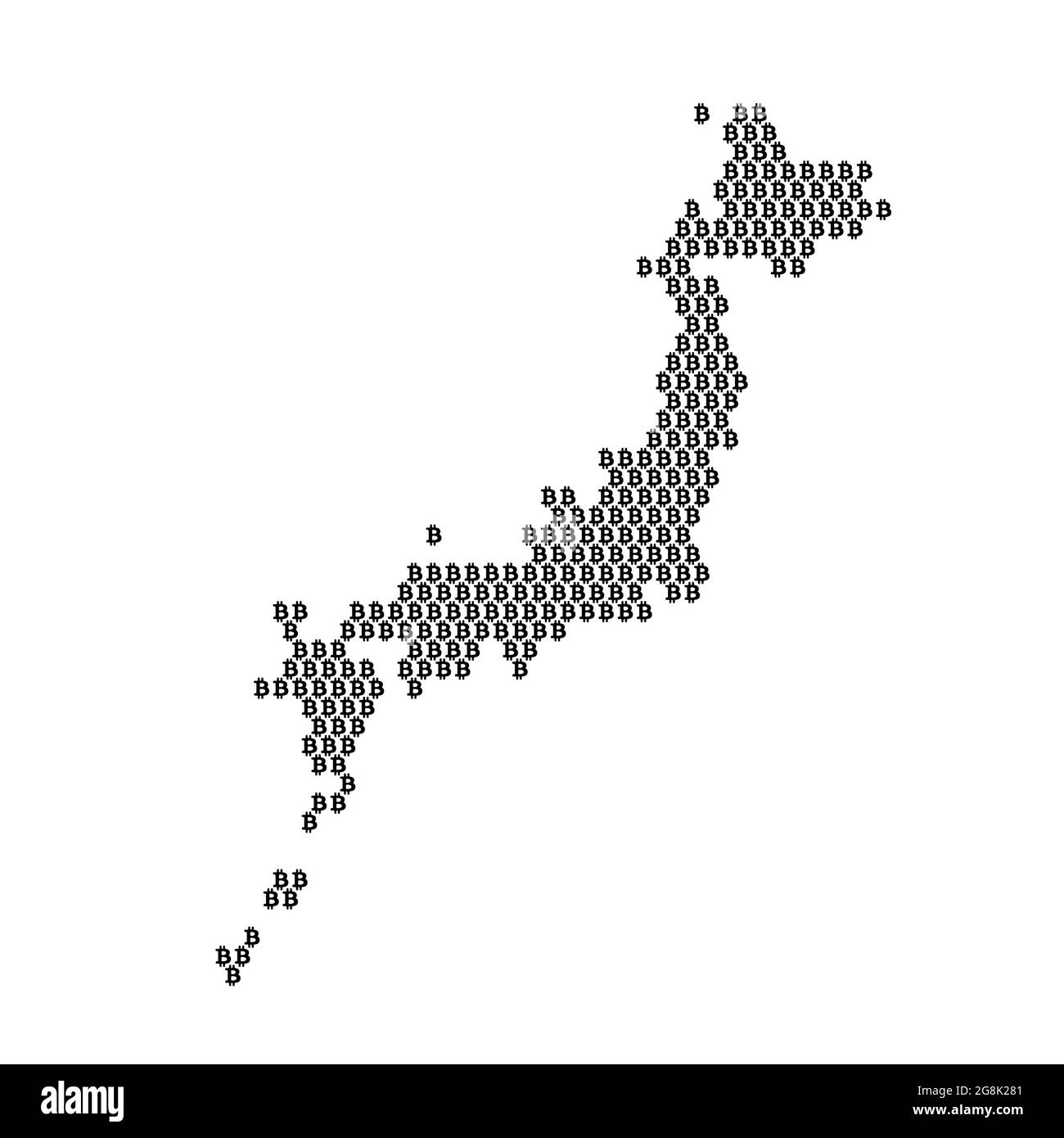 Carte du pays du Japon avec logo en bitcoin crypto-monnaie Illustration de Vecteur