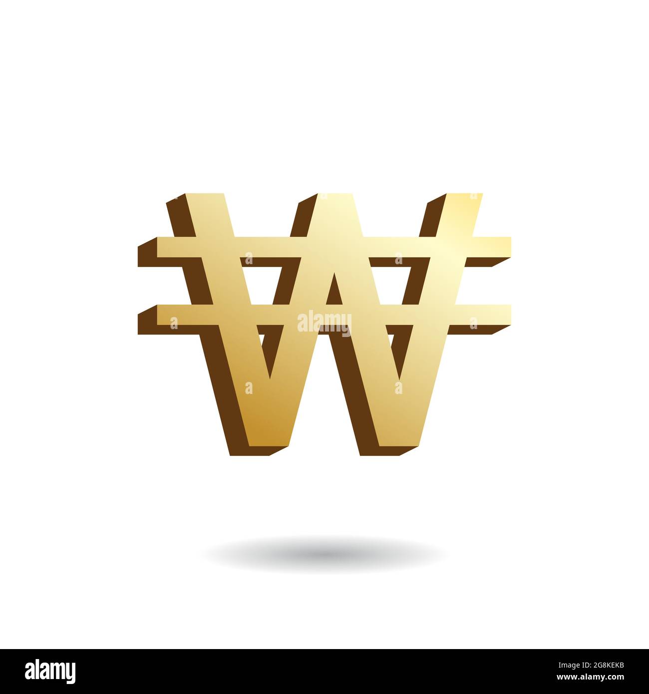 Illustration vectorielle 3D du signe won doré isolée sur fond blanc. Symbole devise sud-coréenne. Illustration de Vecteur