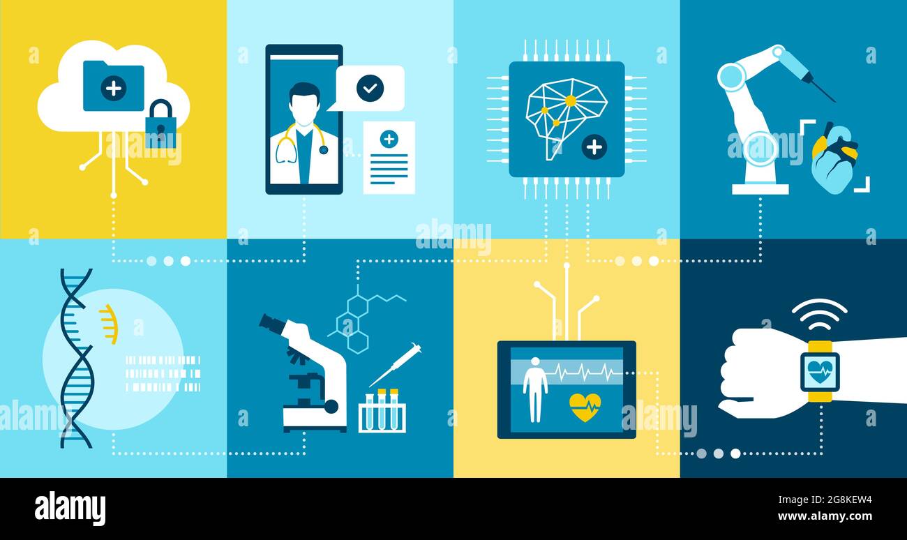 Ensemble d'icônes de recherche et d'innovation dans le domaine de la santé et de la médecine Illustration de Vecteur