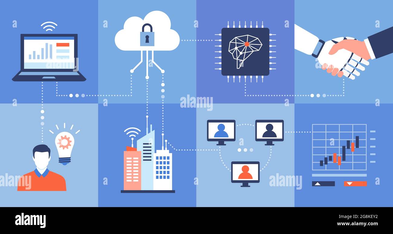 Technologie d'entreprise innovante, IA et réseau de données Illustration de Vecteur