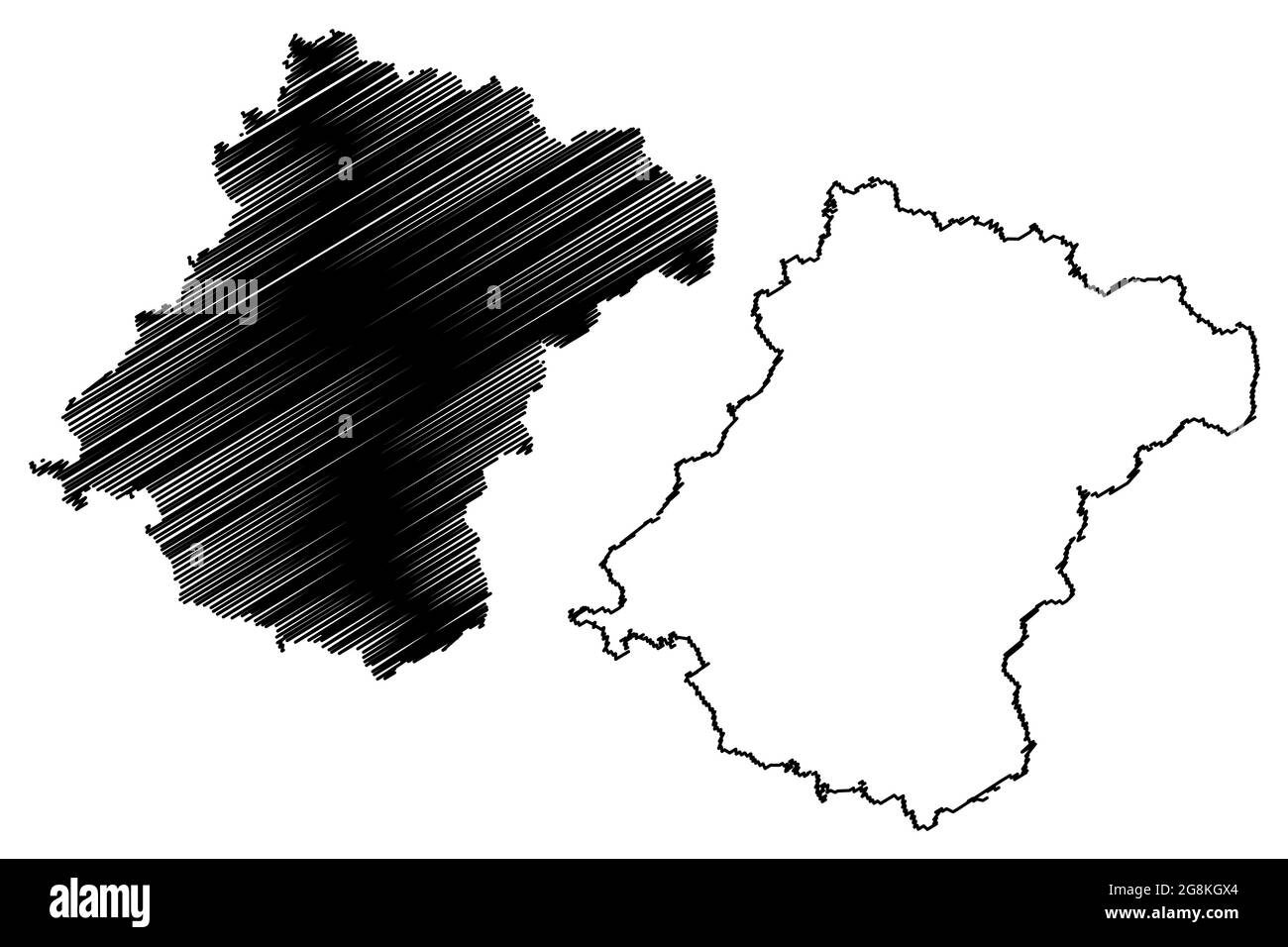 District de Schwalm-Eder (République fédérale d'Allemagne, district rural région de Kassel, État de Hesse, Hesse, Hessia) carte illustration vectorielle, scribble sk Illustration de Vecteur