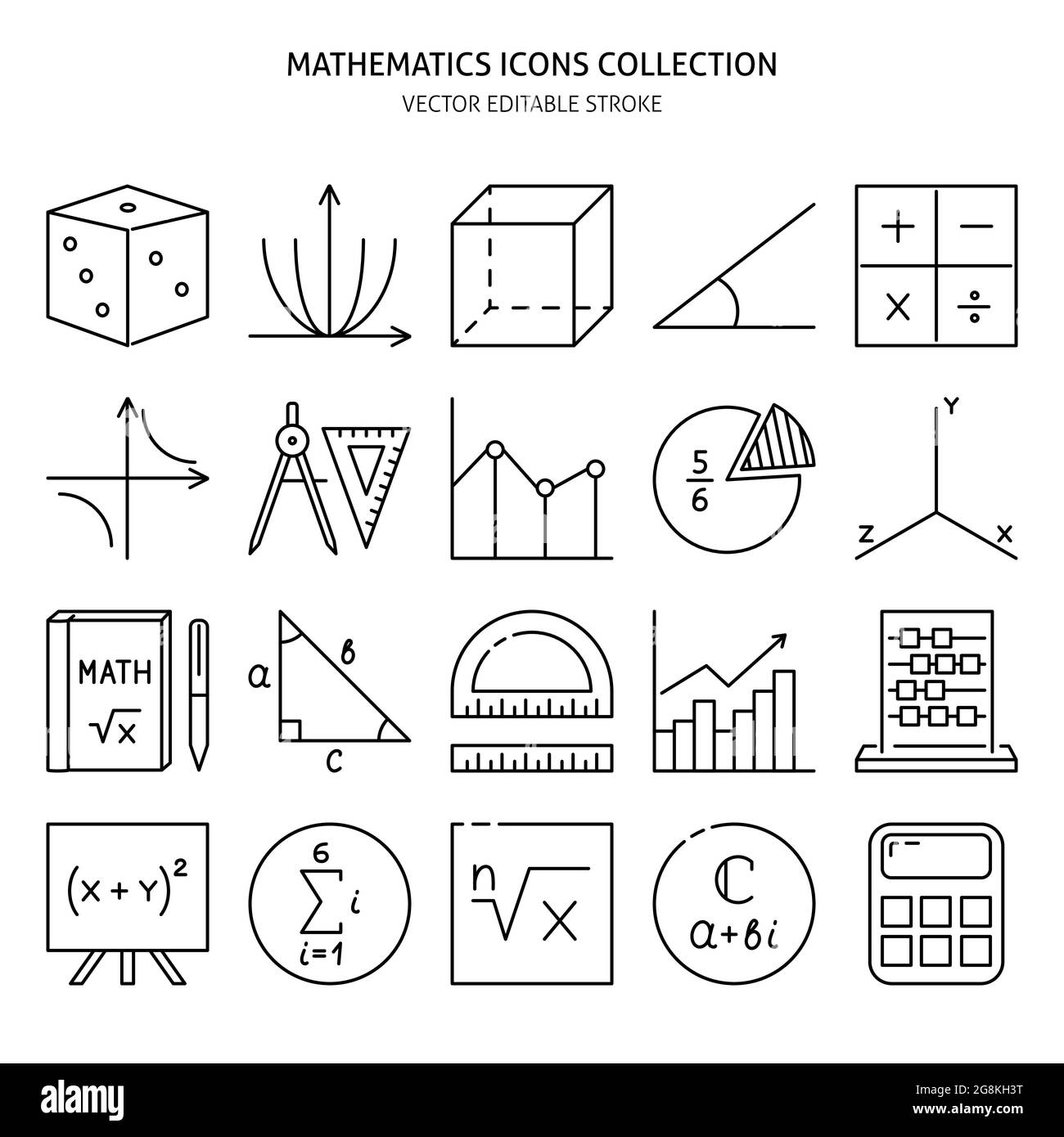Icône de mathématiques en style ligne. Collection de symboles mathématiques. Illustration vectorielle modifiable. Illustration de Vecteur