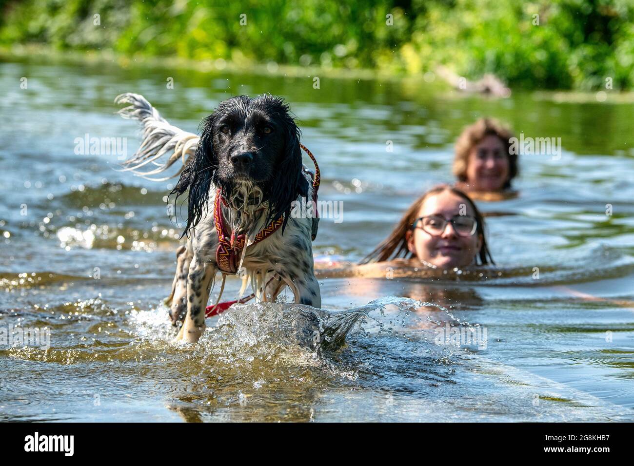 Les gens apprécient l'eau à Warleigh Weir sur la rivière Avon près de Bath dans Somerset tandis que les températures montent à travers le Royaume-Uni. Banque D'Images